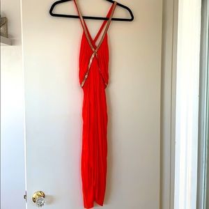 slinky orange and silver dress